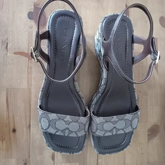 Coach Women Gale Wedge Sandal In Maple Signature Jacquard Platform Size 8.5 B - Picture 4 of 13